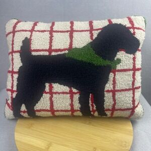 Black Lab Dog Hooked Pillow Green Scarf Plaid Decorative Cushion Martha Stewart‎